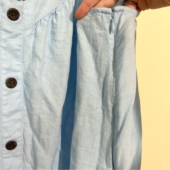 J. Crew Linen Blend Blue Faux Button Front Tiered Sleeveless Swing Dress SZ 16 - Picture 6 of 7